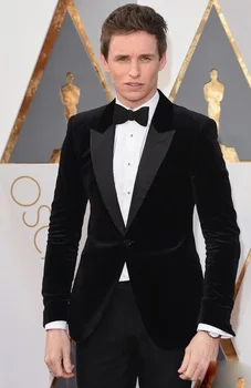 

2016 Oscar One Button Black Velvet Groom Tuxedos Groomsmen Men's Wedding Prom Suits Custom Made (Jacket+Pants+Girdle+Tie)