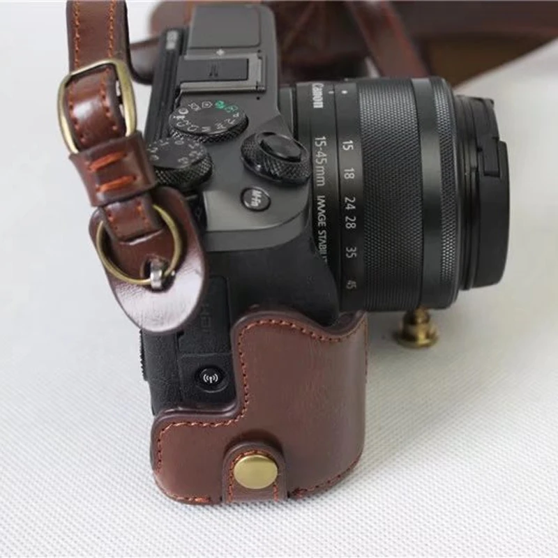 Для Canon EOS M6 Камера составляет 15-45 рабочих дней мм крышка объектива чехол роскошная кожаная сумка чехол нижней батареи вынимая direclty