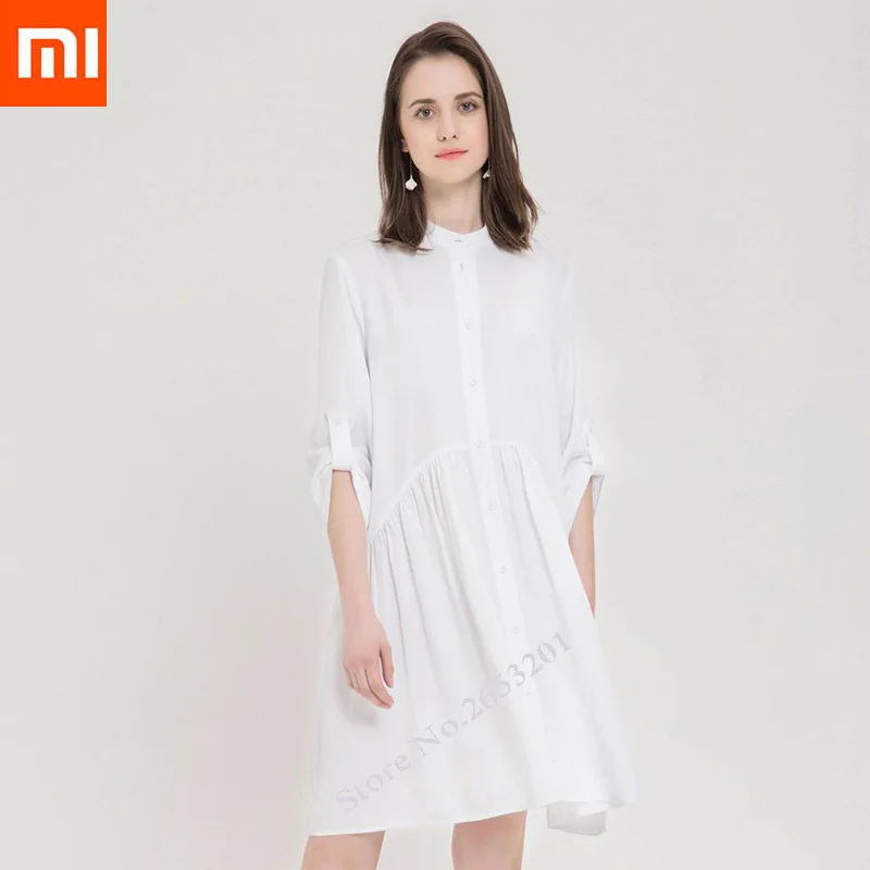 

Xiaomi 10:07 Woman Tencel Seven-quarter Sleeve Loose Shirt Dress Girl Loose And Thin Comfortable Breathable Female Cool Skirt