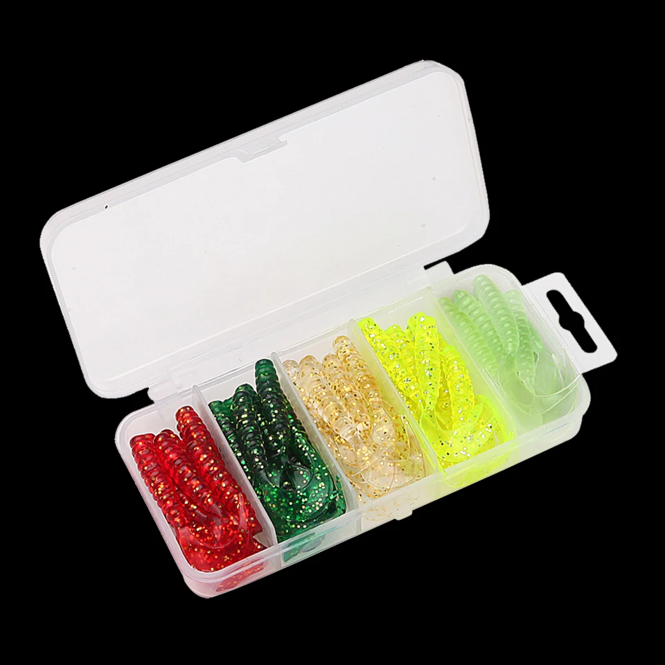 

WALK FISH 50PCS/Lot 5cm Mix Soft Lure Grub Worm Capuchin Maggots Fishing Jig Head Hook Bait Set Fishing Tackle Accessories