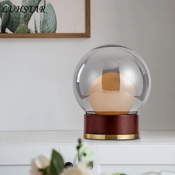 

Glass Ball Wooden Led Table Lamp Bedside Bedroom Lamp Creative Decoration Light Postmodern Designer Home Decor Study Desk Lamp