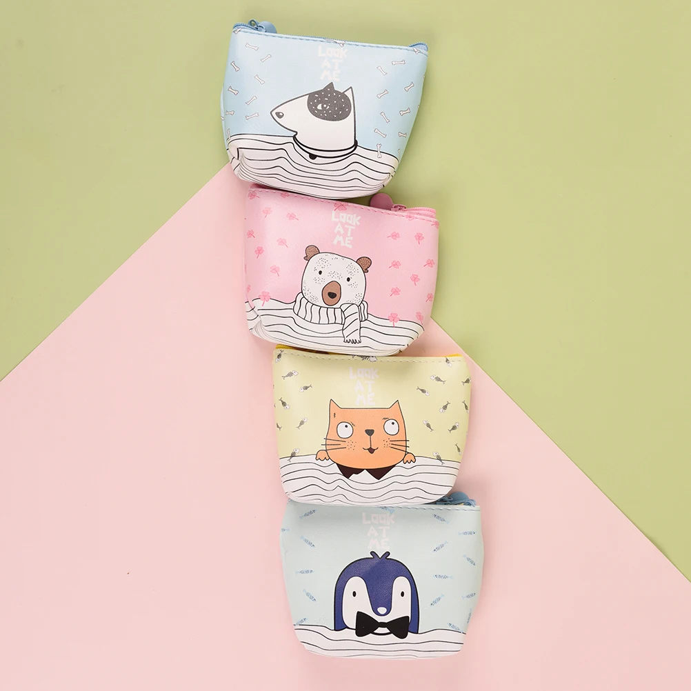 Creative Women Purses Cartoon Small Fresh Summer Party penguin bear Cat Headset Line Coin Purse Card Bag 4 Styles Designs