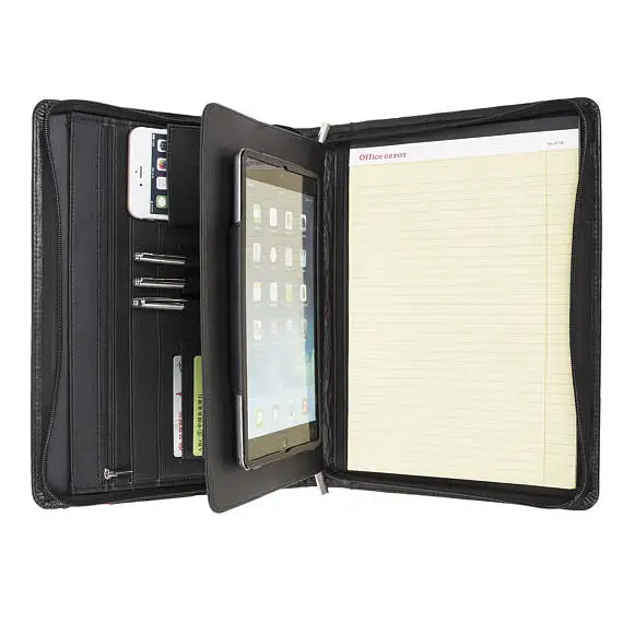 

iLooker Personalized Fine Leather Portfolio Organizer - Zippered Padfolio Case with Writing Pad Holder for iPad
