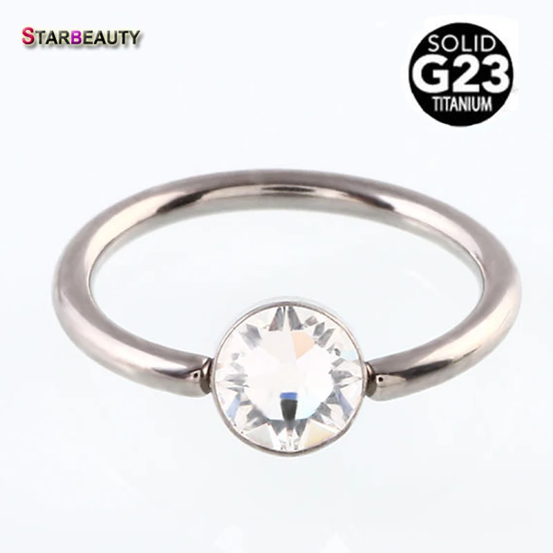 

1Pc 100% Titanium 16G (1.2mm) Zircon Captive Bead Rings 1.2*8/10/12mm Nose Rings & Studs CBR with Gem Ball BCR Eyebrow Piercing