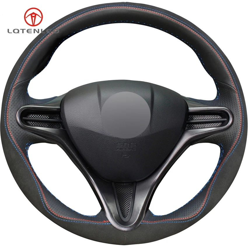 

LQTENLEO Black Genuine Leather Suede Car Steering Wheel Cover for Honda Civic Civic 8 2006-2009 Old Civic 2004-2011 (3-Spoke)