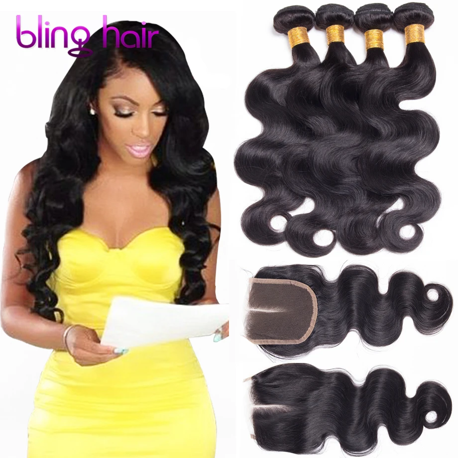 Brazilian Body Wave with Closure 3/4 Bundles Brazilian Virgin Hair Body Wave with Closure,7a Grade Unprocessed Human Hair Weave