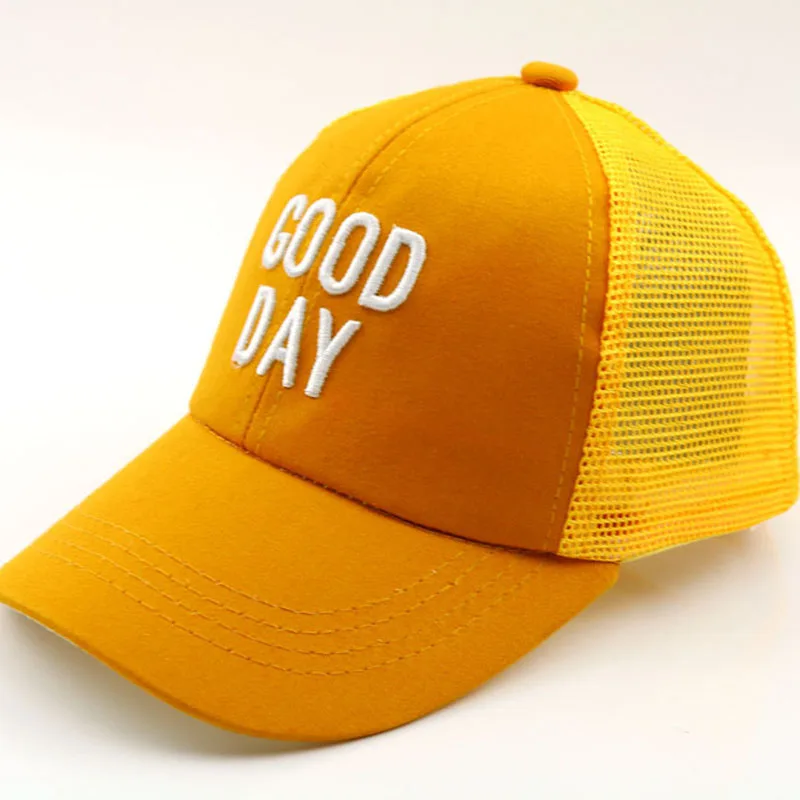 Новая детская бейсбольная Кепка с вышивкой «хороший день», летняя детская солнцезащитная Кепка для мальчиков и девочек, Студенческая бейсболка, кепка s для детей - Цвет: Yellow
