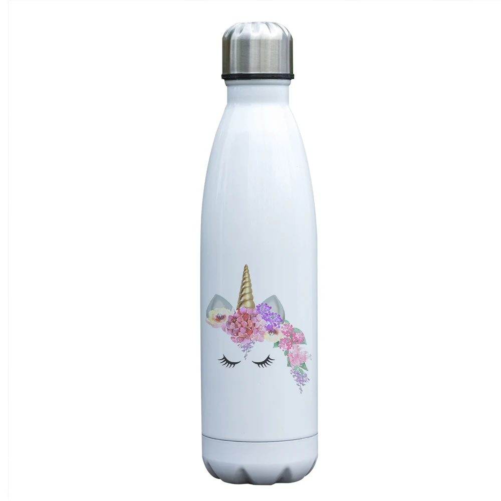 Леди подарок цветок Единорог дизайн печати термос бутылка Изолированная нержавеющая сталь с двойными стенками колба Вакуумная бутылка с печатью