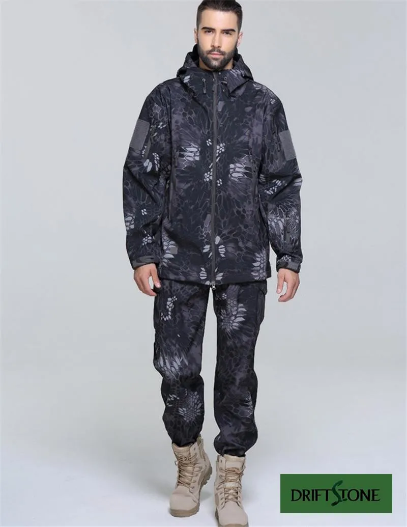Мужской комплект одежды из мягкой кожи акулы, зимняя куртка, пальто, водонепроницаемая военная одежда, камуфляжная тактическая куртка