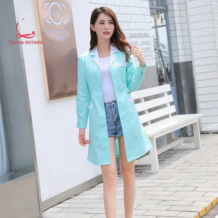 

White gown, winter coat, long sleeves, female nurse, doctor's uniform, tattoo artist, beauty salon, drugstore, pure green