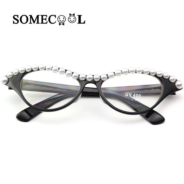 

SomeCool Brand Pearl Decorated Party Glasses Women Cat Eye Dance cosplay lady Cool optical glasses Clear lens UV400 N818