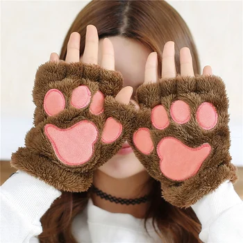 

Gloves Women Super Lovely Bear Plush Cat Paw Claw Glove Soft Winter Fingerless Mitten Gloves Halloween Party Women Accessories