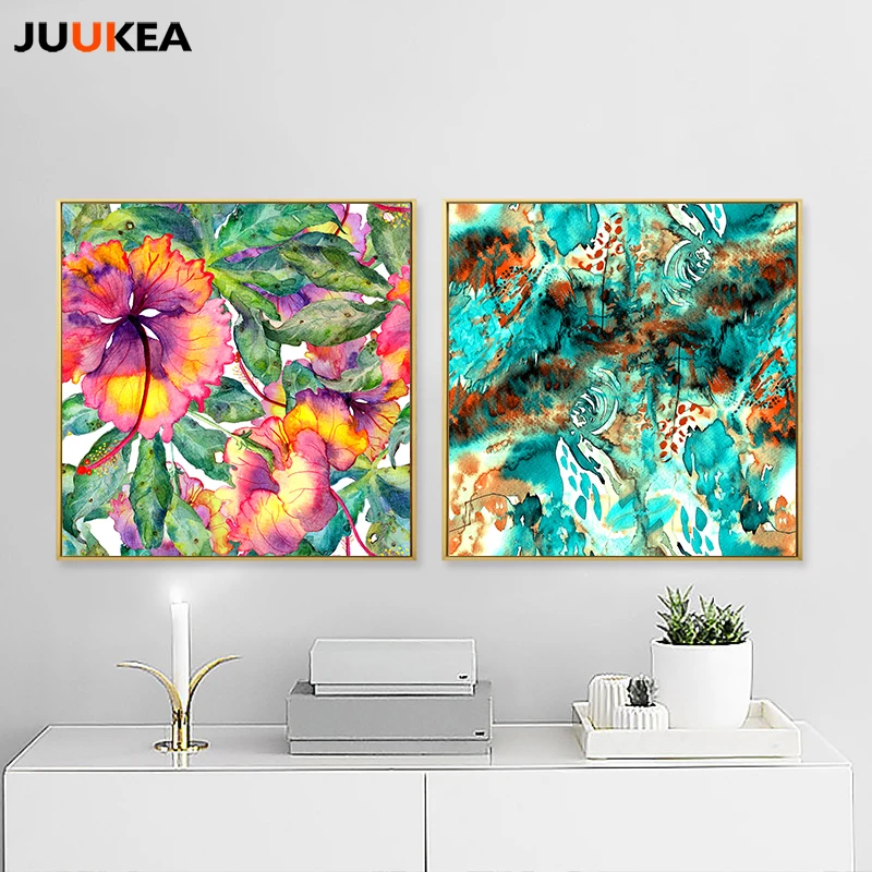 

Canvas Print Painting Poster Nordic Watercolor Green Natural Plant Flower Leaves Wall Pictures For Living Room Home Decor