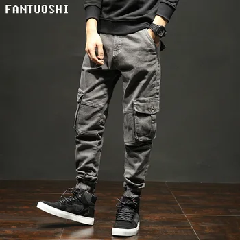 

2018 New Arrival Men's Jeans Autumn Hot sale Denim Pants Multi-pocket fashion Slim straight Casual Plus Size Pants Men trousers