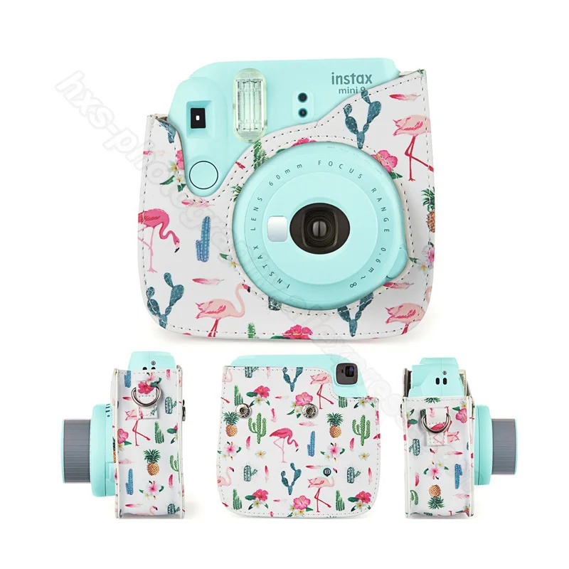 Чехол для Камеры Fujifilm Instax Mini качественная сумка через плечо из искусственной кожи с ремешком для Fuji Instax Mini 9, Instax Mini 8 - Цвет: cactus flamingo