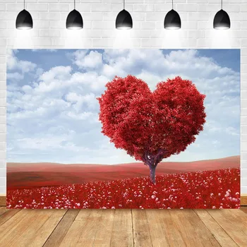 

NeoBack Valentine's Day Backdrops Red Heart Tree Blue Sky Flower Sea Mother's Day Photography Background