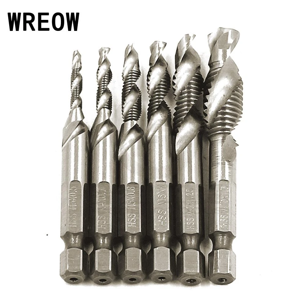1/4 Hex HSS High Speed Steel Thread Spiral Screw M3 M4 M5 M6 M8 M10 Metric Composite Tap Drill Bit Tap 6pcs/Set 1/4 Hex HSS High Speed Steel Thread Spiral Screw M3 M4 M5 M6 M8 M10 Metric Composite Tap Drill Bit Tap 6pcs/Set