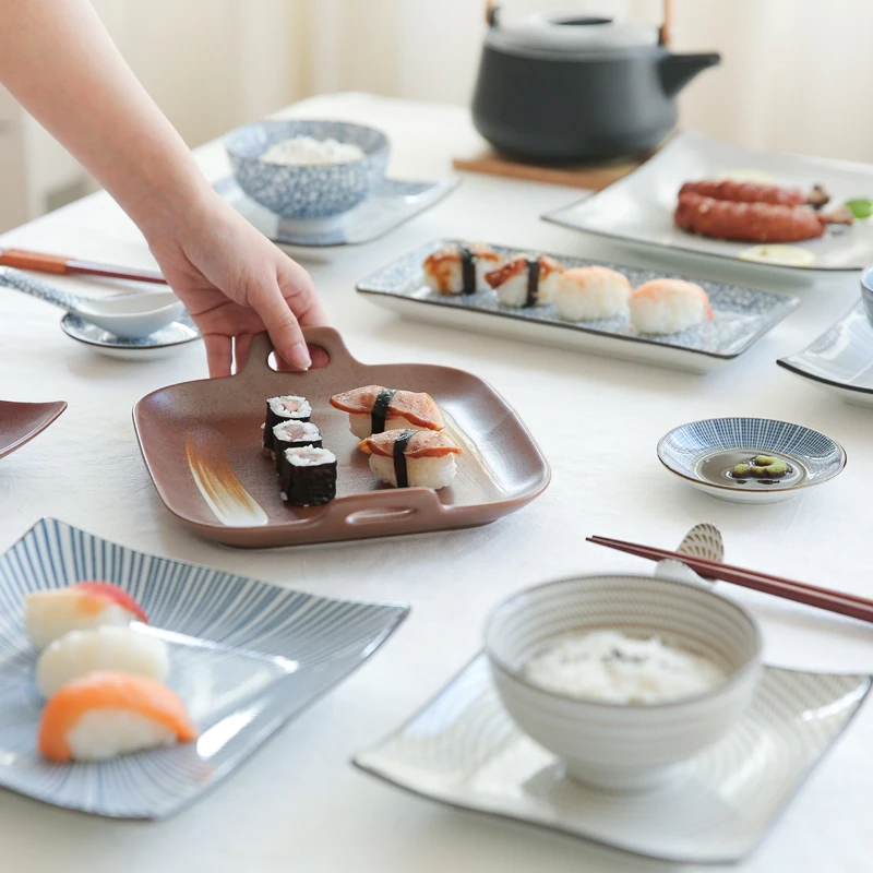 Подглазурный Цвет Ретро японский стиль керамическая прямоугольная тарелка для суши рыбы Квадратная тарелка темпура японская тарелка для суши