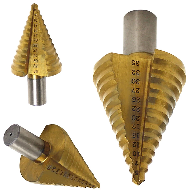 5-35mm HSS Titanium Round Shank Step Wood Cone Drill 40