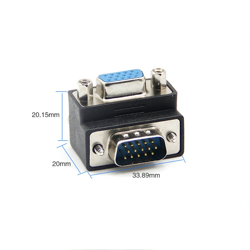 VGA Cable Adapter VGA 15 Pin Male To Female M/F 90 degree Right Angled Cord Monitor Connector