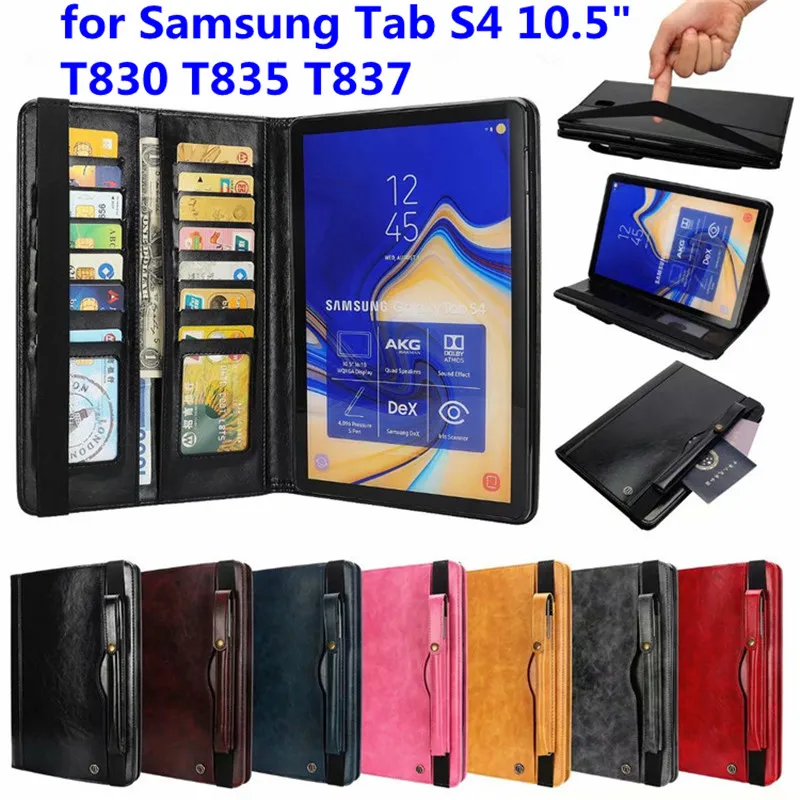 

Luxury Business Book Style Flip Case Voor Samsung Galaxy Tab S4 10.5 inch T830 T835 T837 Genuine Leather Wallet With Card Slots
