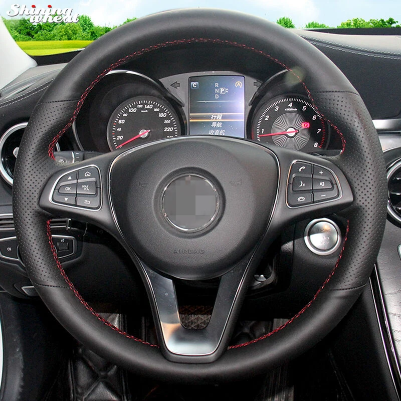 

Shining wheat Hand-stitched Black Genuine Leather Car Steering Wheel Cover for Mercedes-Benz W205 C180 C200 C260 C300 B200