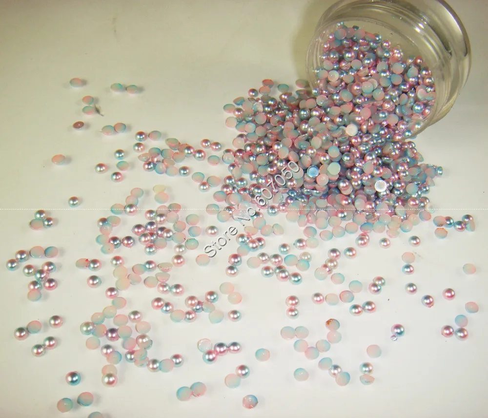 

3MM Light Blue-Pink Color Half Round Flatback Imitation Pearls 10000PCS for Nail Art Phone Deco Jewelry DIY ABS Gem Beads