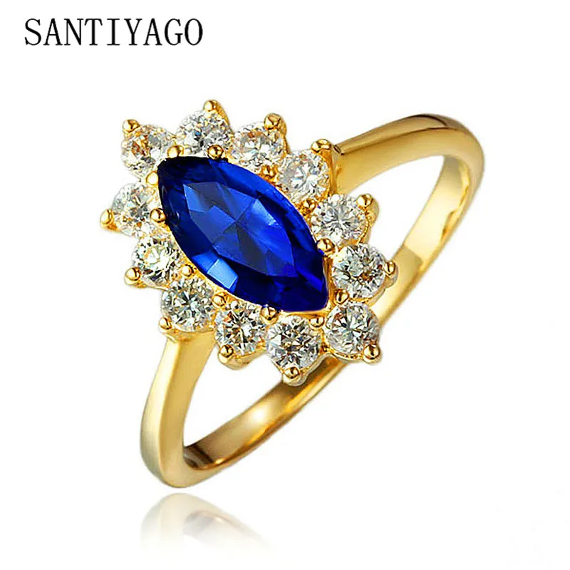 

Gold Plating Engagement Ring for Women with Blue Zircon