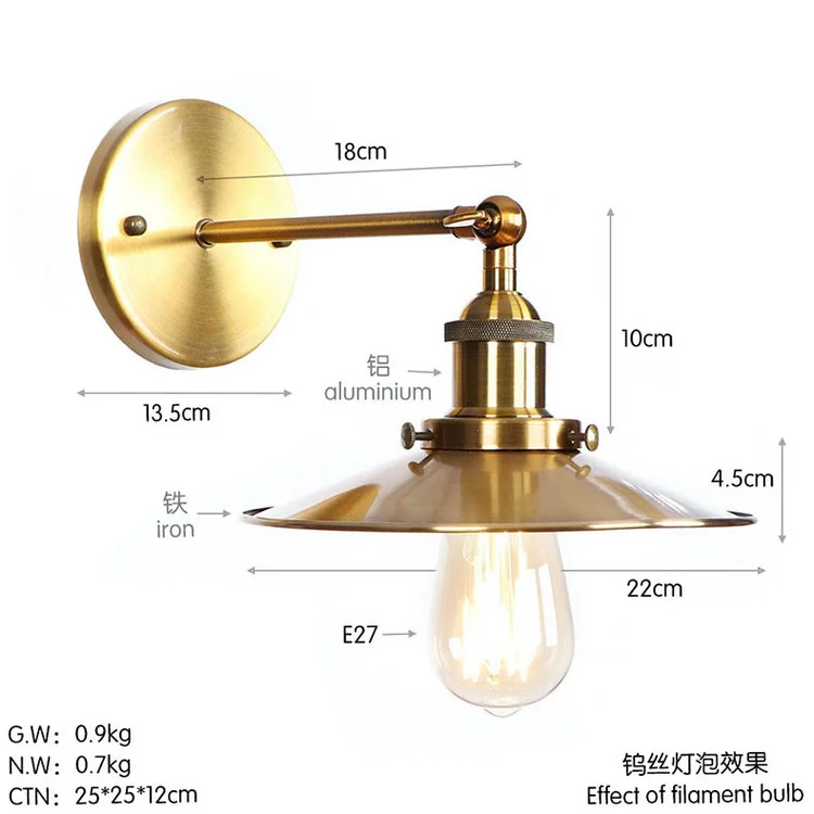 Скандинавское Золотое настенное бра, промышленный светодиодный настенный светильник, винтажный светильник, лофт, E27 лампа, железный Ретро домашний декоративный светильник, светильники - Цвет абажура: C B0030