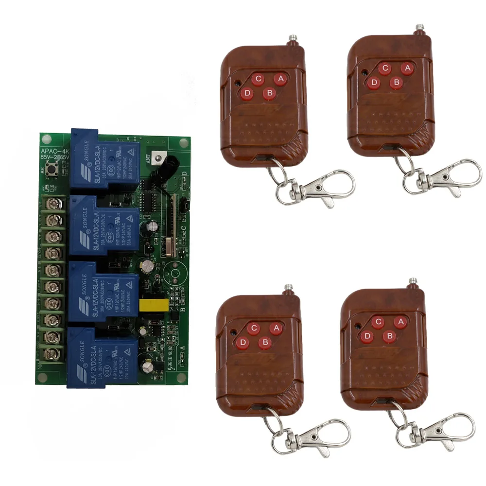 

AC 85-265V 110V 220V 30A 4CH 4 CH Remote Control Light Switch System RF Wireless Receiver Transmitter 315 / 433 MHz