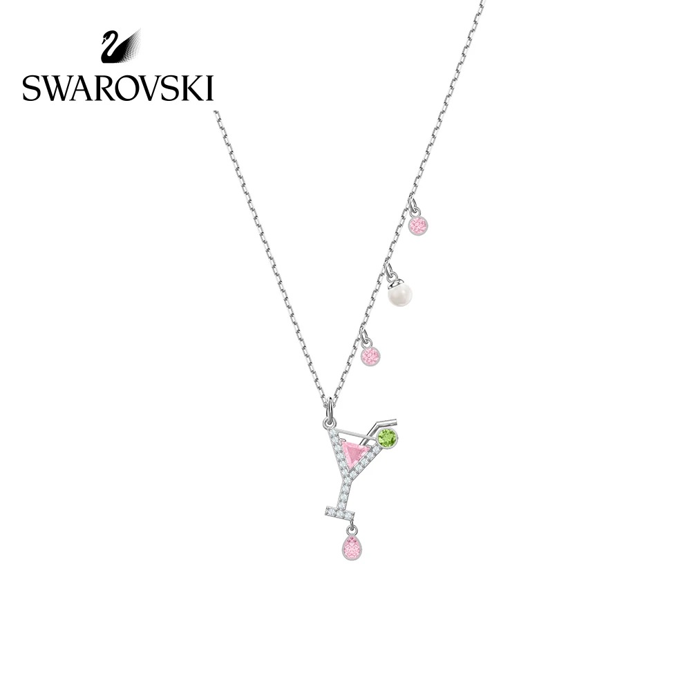 

Original Genuine Swarovski NO REGRETS Cocktail Pendant Necklaces Women Long Crystal Necklace silver Choker Necklace 5443012