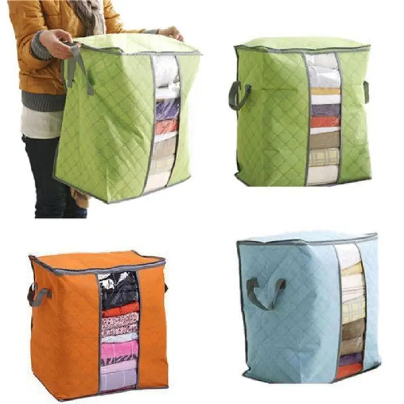 

Qualify Storage Bag Box Portable Organizer Non Woven Underbed Pouch Storage Box Bamboo Clothing Storaging Bag for drop shipping