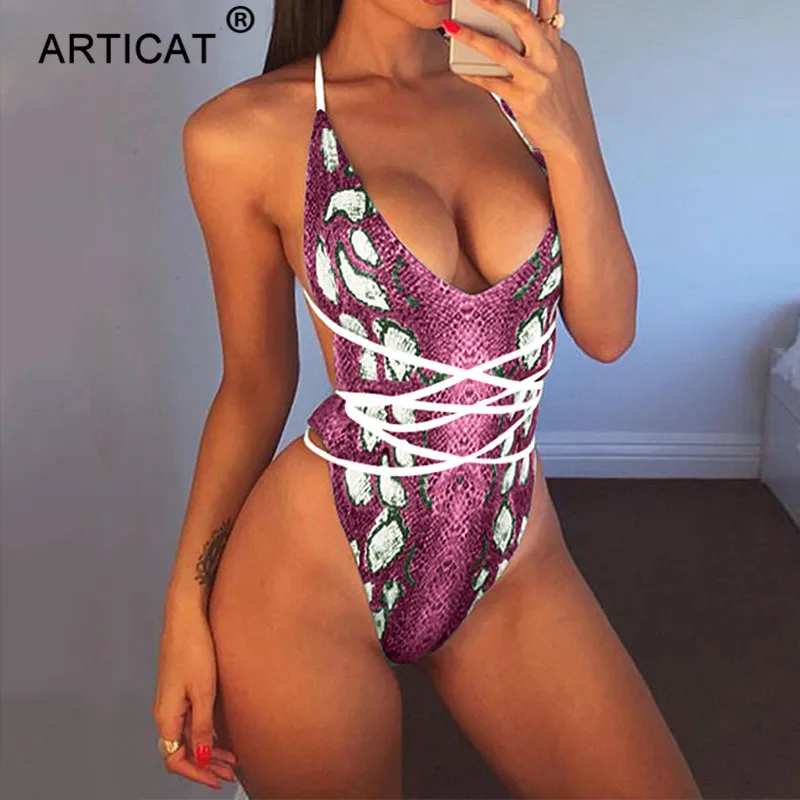 Articat печати Сексуальная Push Up боди Для женщин летний купальник ремень спинки Bodycon
