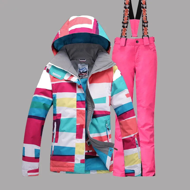 GSOU SNOW-30 градусов лыжный костюм женский водонепроницаемый дышащий Сноубординг зимние костюмы Супер Теплая Лыжная куртка+ брюки зимние комплекты Новинка - Цвет: Color 4