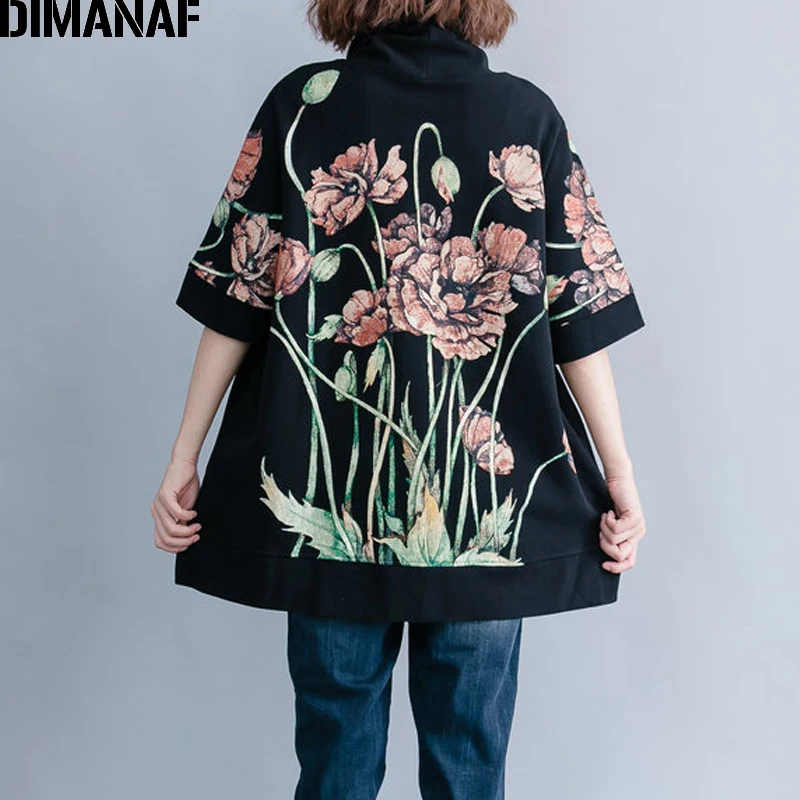 DIMANAF Women Hoodies Sweatshirts Plus Size Tops Black Female Turtleneck Pullover Autumn Thinken Co