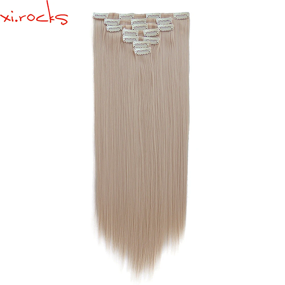 

2set 7pcs/set Xi.rocks Synthetic Clip in Hair Extensions 55cm Straight Hairpiece Clips for the Hair Extension 130g Beige 22
