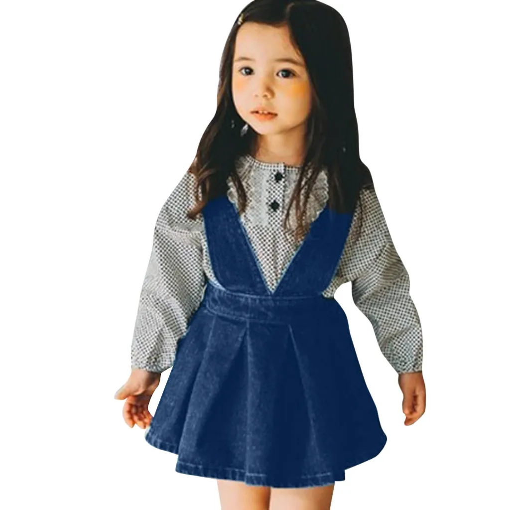 Toddler Sleeveless Solid Dresses Denim Overalls Dress Clothes Infant