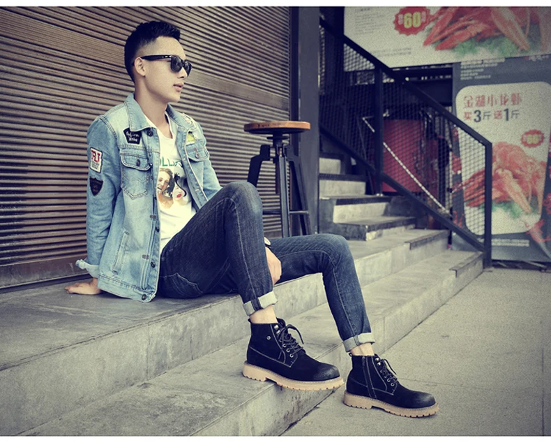 Men's Boots Lace-up Desert Boot Ankle Black Men Boots Genuine Leather Men Shoes Genuine Leather Winter Shoes Mens Fashion Boot   (2)