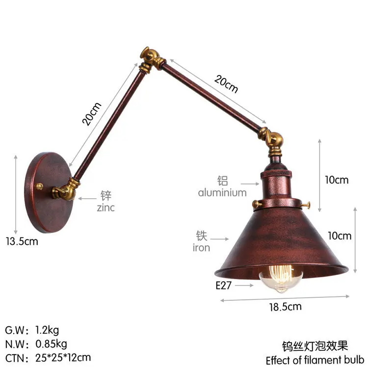 Американский страна Сельский Стиль Настенные светильники светодио дный минималистский кровать проход склад бар RH 15/20 см кронштейн настенный светильник MWL0013 - Цвет абажура: Semi-rust