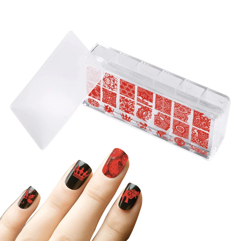 

1Pcs Nail Art Transfer Plate Stamp Soft Transparent Silicone Rectangle Design With Seal Scraper Manicure Printing Stamping JH491