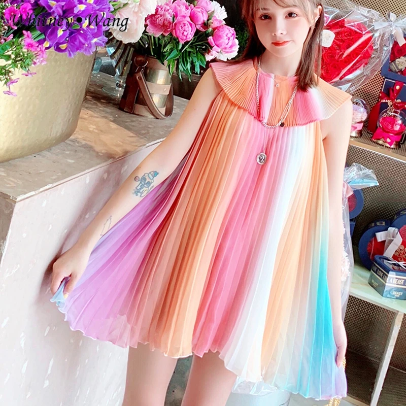 WHITNEY WANG летнее платье 2019 модное уличная одежда сладкий Питер Пэн воротник