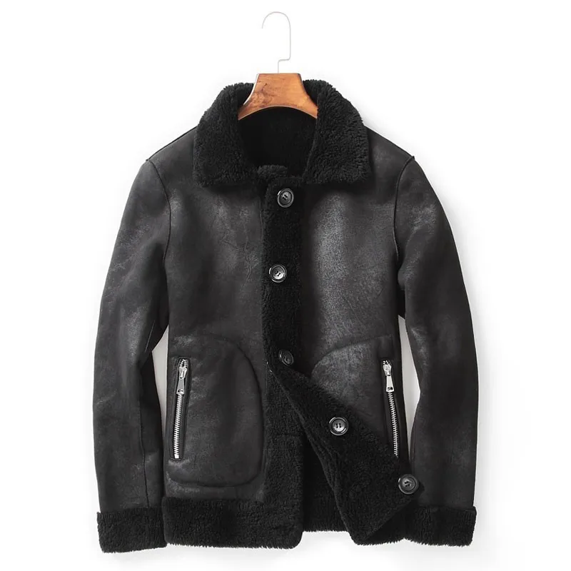 Лидирующий бренд, Мужская мотоциклетная куртка из овчины, настоящая Меховая куртка, замшевое пальто, меховая подкладка, ветрозащитные двусторонние куртки размера плюс 5XL