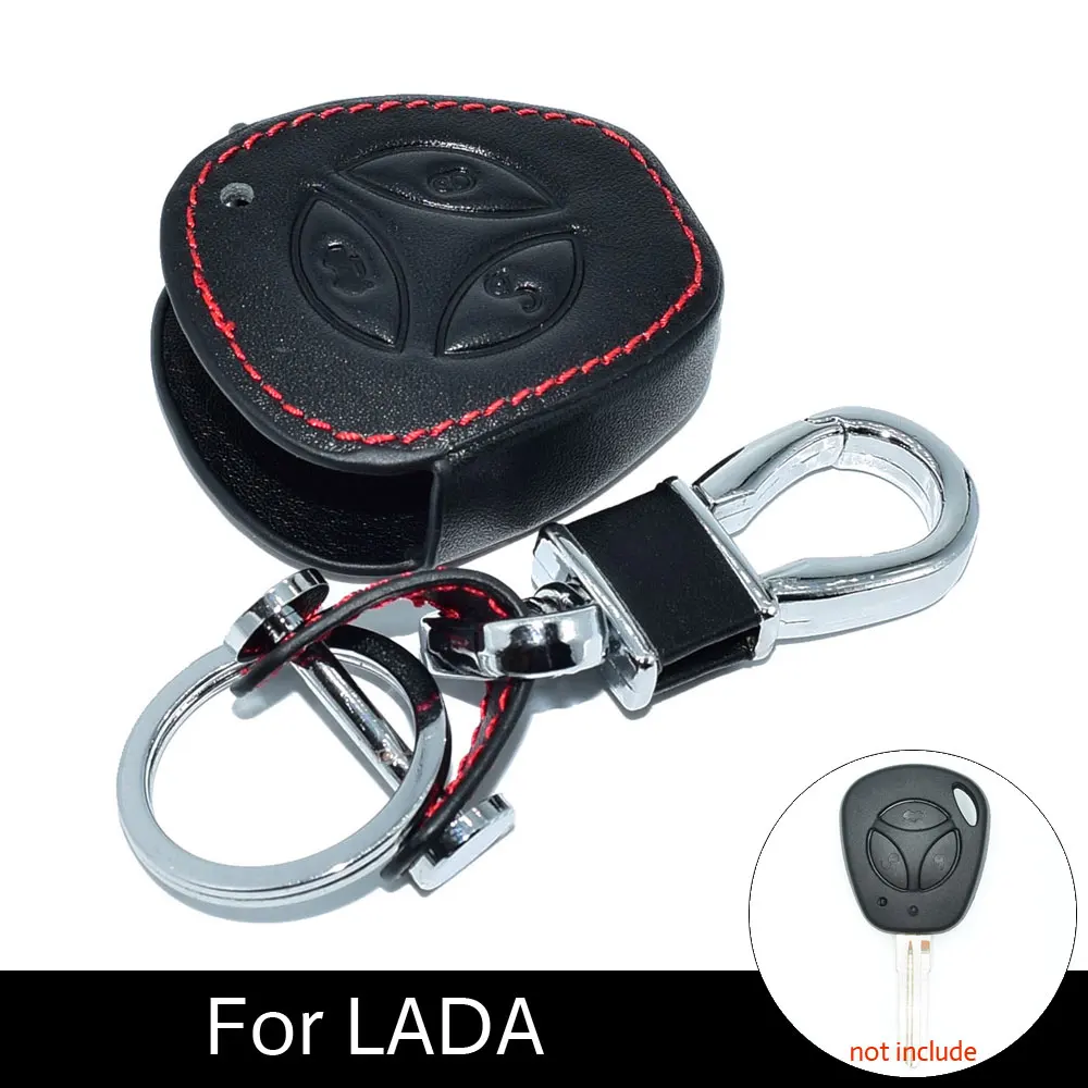 

ATOBABI Leather Case For LADA Priora Sedan Sport Kalina Granta Vesta X-Ray Car Key Genuine Leather Car Key Cover with Keychain