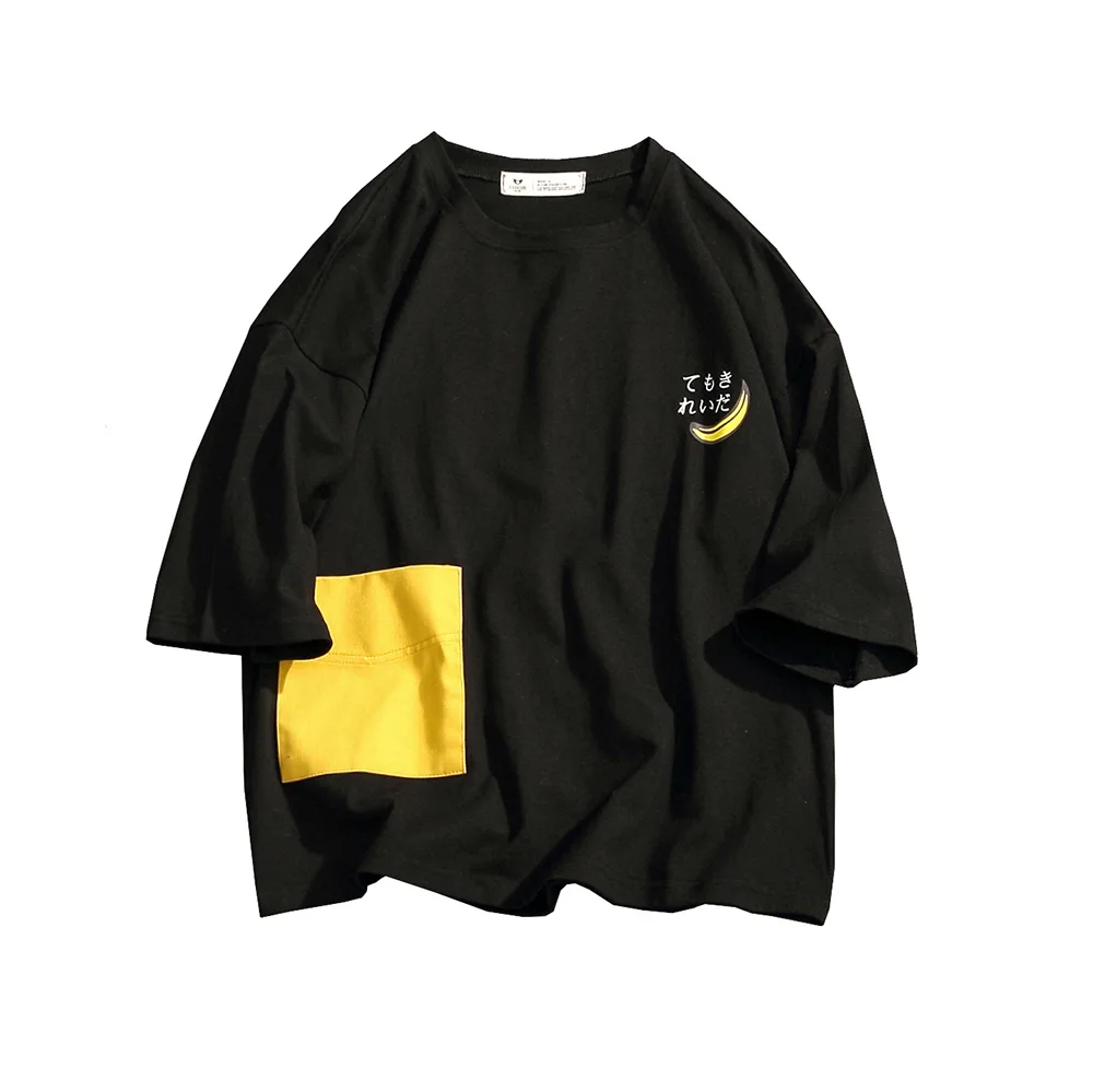 

2019 New 100% Cotton Harajuku T Shirt Men Clothing Casual O Neck Patchwork Print Three Quarter Sleeve For Male Tshirt Homme