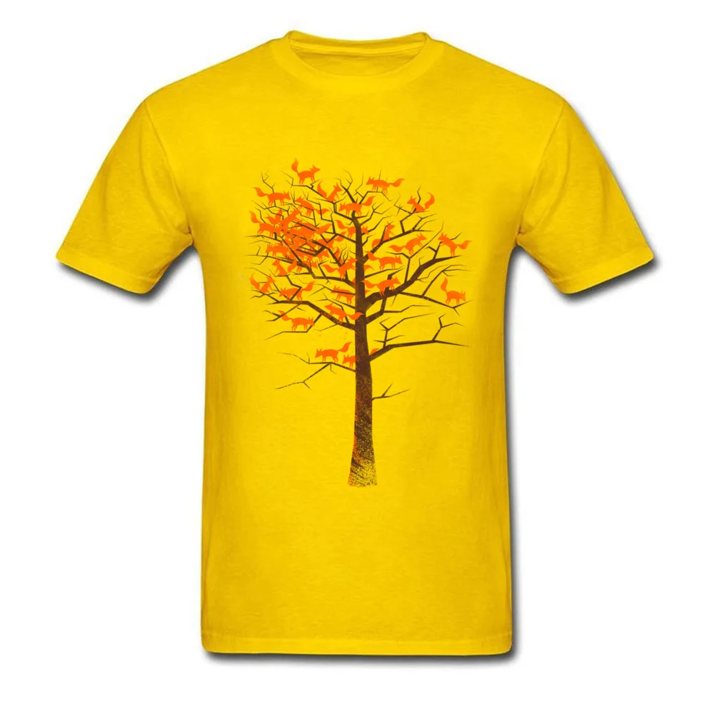 Blazing Fox Tree 100% Cotton Tops & Tees for Men Geek T Shirts Simple Style Oversized Round Neck Sweatshirts Short Sleeve Blazing Fox Tree yellow