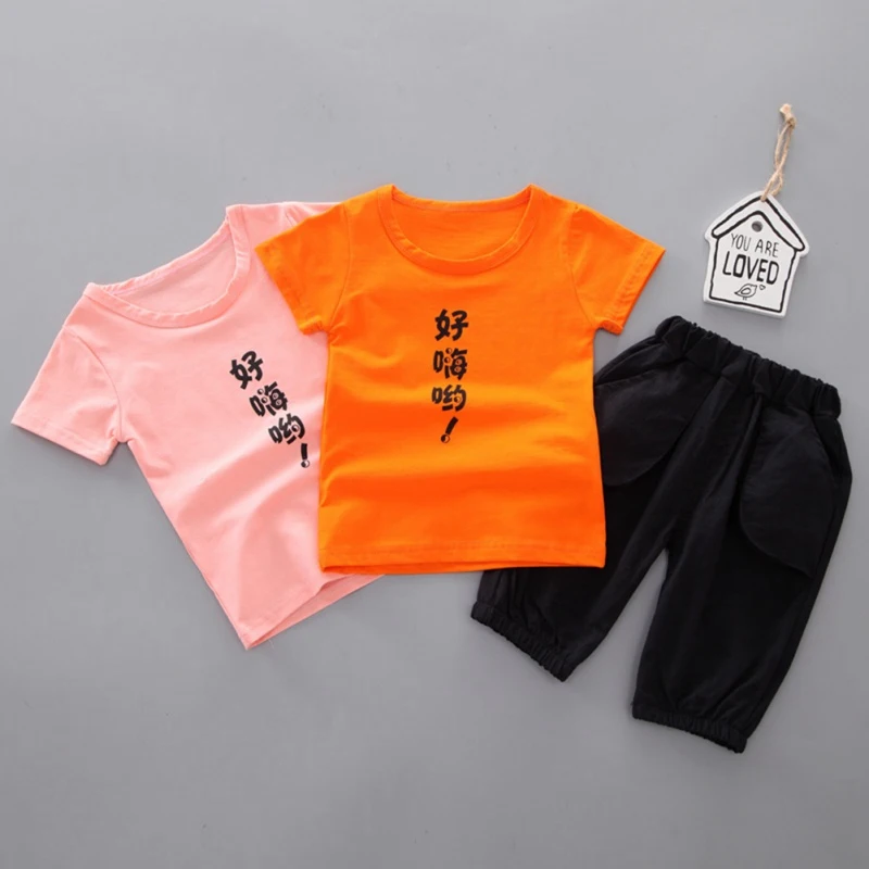 2pcs Summer Letter T-shirt For Baby Boy Clothes Outfits Suit Short Sleeve T-shirt+Denim Shorts Toddler Kids Clothes