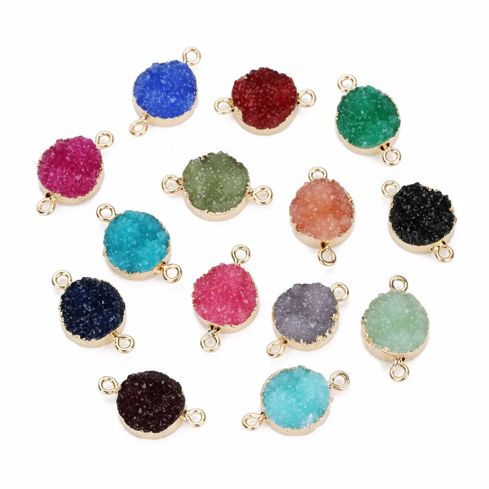 LOULEUR 5pcs/lot Colorful 13.5mm Faux Druzy Resin Charms Pendant Round Connectors For Women DIY Earrings Jewelry Making Findings