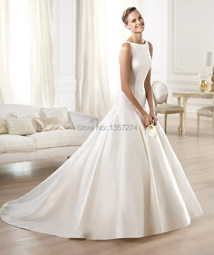 White Satin Bride Gowns Muslim High Neck Wedding Dresses Modest Y Sheer Boat Neck Lace Bride Gowns With Sleeve Short Wedding Dresses Liques Organza Vestido De Noiva Free Shipping Sw2633