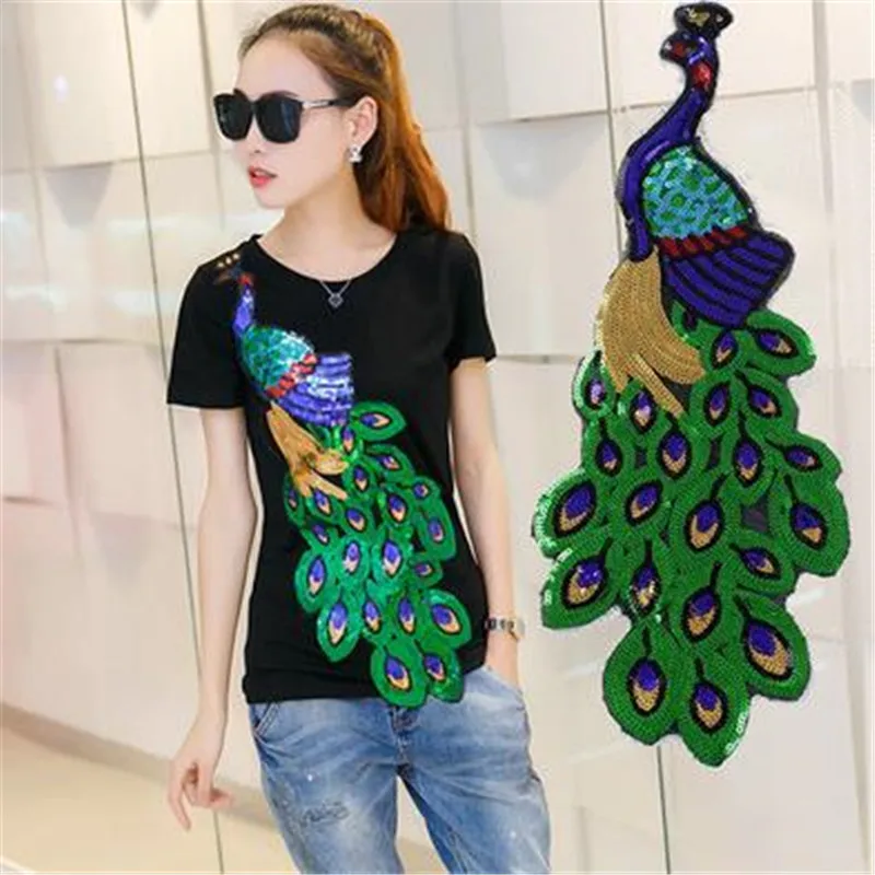 

Fashion patch 58cm Kong bird logo suquins Diy women Embroidery patches for clothing applique Flower Stickers Free Shipping