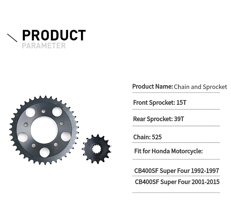 Parte a Corrente da Movimentação e a Roda Ajustadas para Honda 525 a Motocicleta de 15 Dentada Traseira Dianteira Cb400sf Super Quatro cb 400 sf 525-15 525-39 t 39 14 Cheap Rodas dentadas